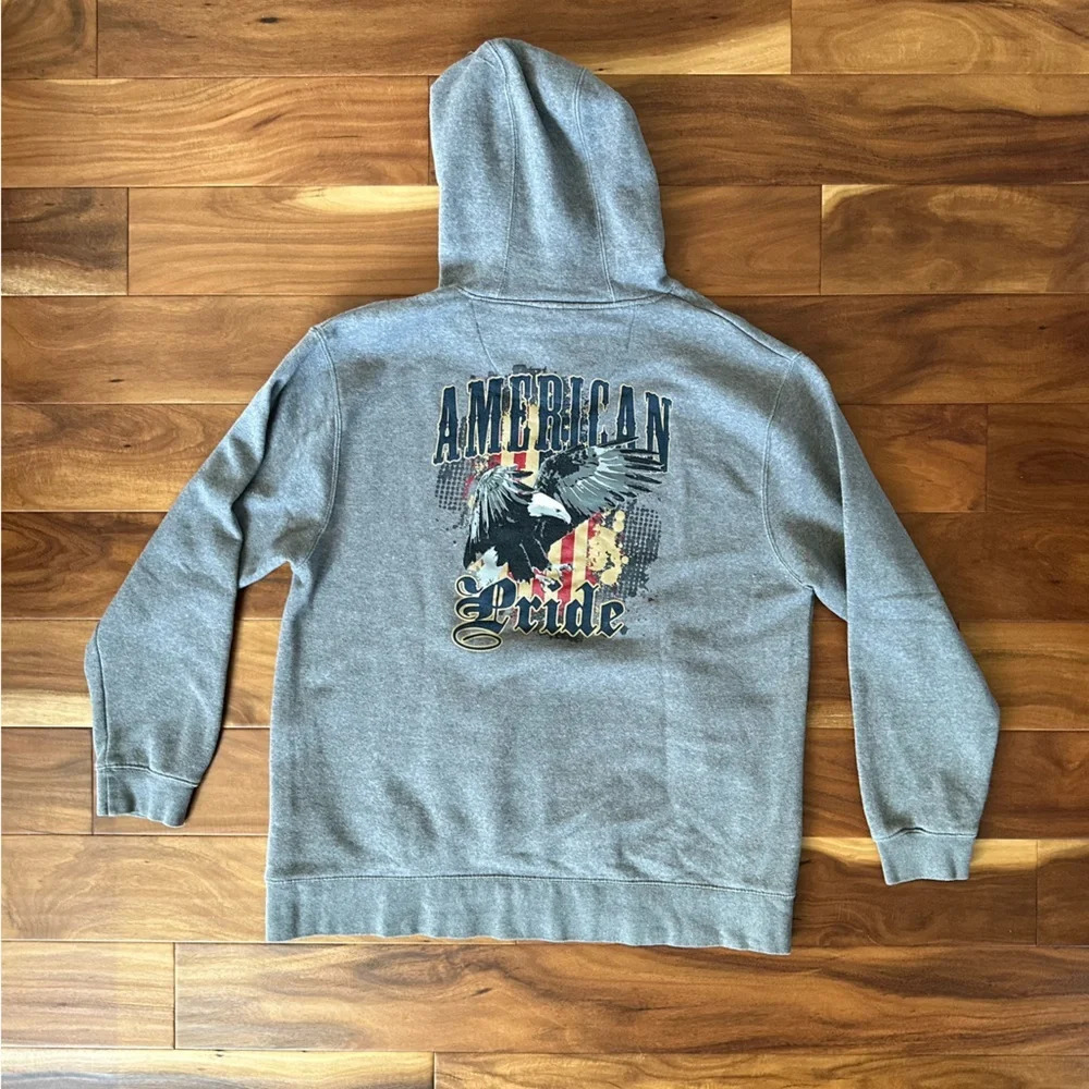 J. America Outdoors Grey American Pride Hoodie size XL